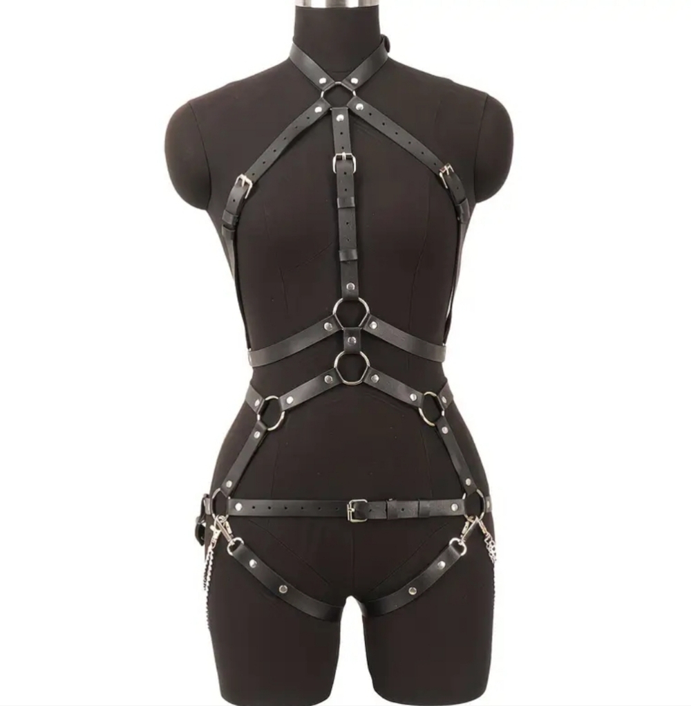 BDSM Bondage Full Body Harness W/Clips, Chains, O-rings & Buckles Galore (OS) 🔥